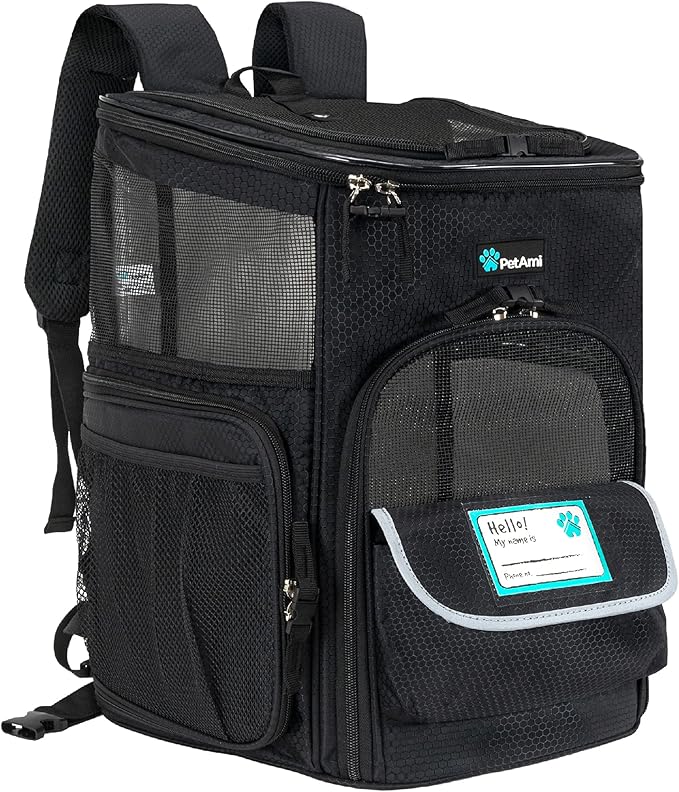 PetAmi Dog Backpack Carrier, Airline Approved 4-Way Entry Cat Backpack Carrier, Ventilated Mesh, Collapsible Pet Carrier for Small Puppy, Kitten, Hiking, Travel Car, Vet, up to 18 lbs, Black by PetAmi