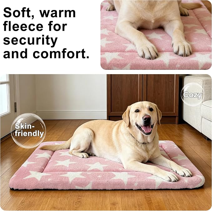 Dog Bed Mat – Soft & Comfortable Dog Kennel Pad for Crate – Durable Crate Bed & Mat for Dogs & Cats – Ideal for Crate, Kennel, and Home Use (Big&Little Stars Pink, L(35"*23"*1.5")) - Image 4