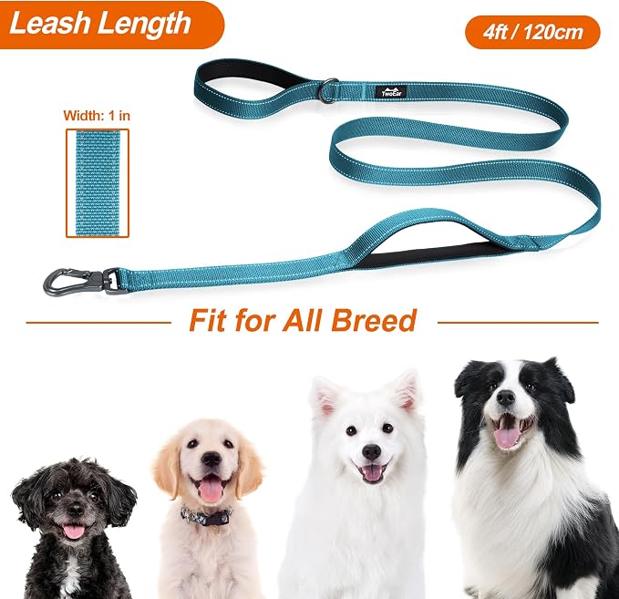 Twoear 4FT 1IN Heavy Duty Dog Leash for Large Dogs with 2 Padded Handles | Traffic Handle Extra Control, Auto Lock Hook, Strong Reflective Walking Leash for Night Safety, Medium and Large Breeds,Blue - Image 7