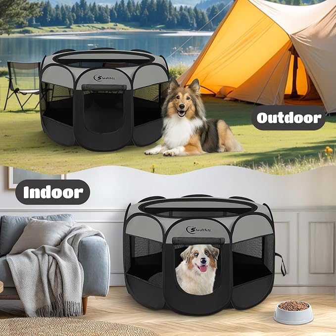 Siedihit Dark Grey Puppy Playpen for Large Dog Cat, Dogs Tent | Crates Cage Indoor/Outdoor, Portable Pop Up Dog Kennel with Carrying Bag for Rabbits(Dark Grey, Large ) - Image 5