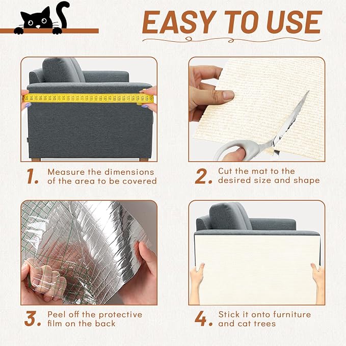 78.7" x 15.8" Cat Scratch Furniture Protector | Trimmable DIY Self-Adhesive Strong Adhesion, Won't Fall Off, Easy to Use, Leaves No Residue, for Couch, Sofa, Wall & Door - Image 4