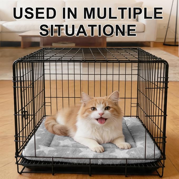 Dog Bed Mat – Soft & Comfortable Dog Kennel Pad for Crate – Durable Crate Bed & Mat for Dogs & Cats – Ideal for Crate, Kennel, and Home Use (Big&Little Stars Grey, XS(18"*14"*1.5")) - Image 6