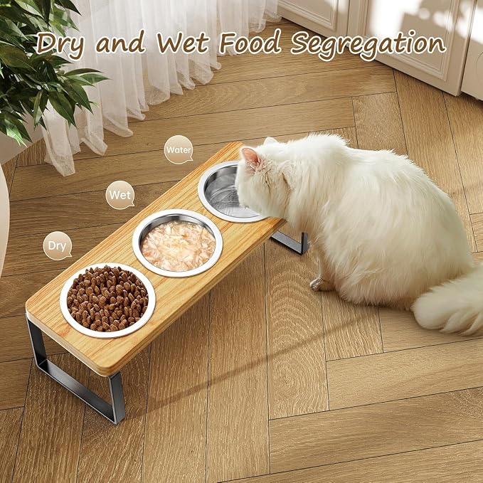 2 Pack Elevated Cat Bowls with 3 Stainless Steel Bowls | 10° Tilted Anti-Vomiting Raised Cat Food Bowl for Small Cats and Puppies Pet Bowl with Stand - Image 2