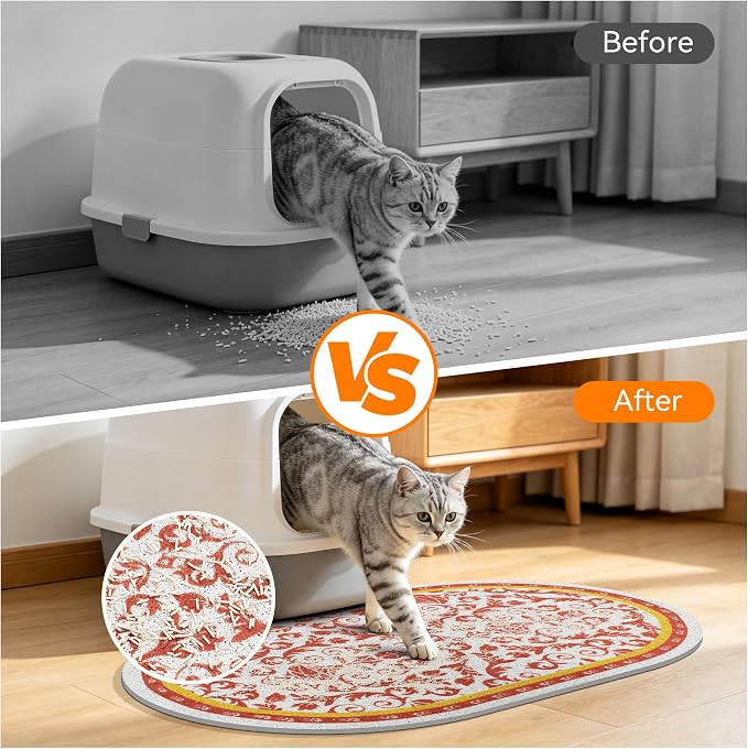 Cat Litter Mat, 40"x30" High Density PVC Litter Trapping Mat, Non-Slip, Waterproof & Urine-Proof Kitty Litter Catcher Mats, Soft on Kitten Paws, Easy to Clean, Cat Essentials Brown - Image 2
