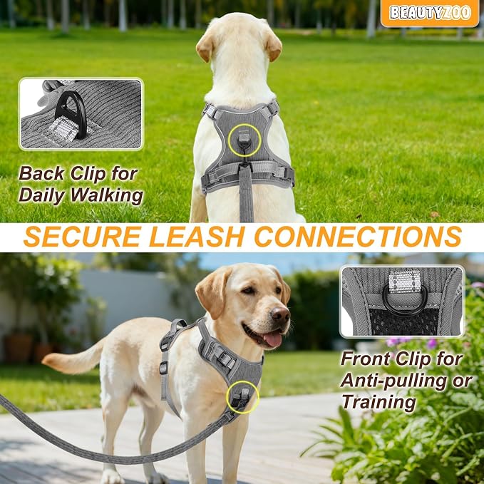 BEAUTYZOO No Pull Dog Harness and Leash Set, Step in Puppy Pet Vest, Large | Reflective with Handle, Adjustable Soft Padded, Easy Control for Walking, No Choke Escape Proof, Lightweight, Grey - Image 7