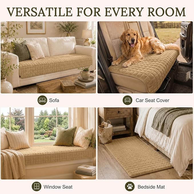 Smiry Velvet Couch Cover for Dogs, Non Slip Soft Sofa Protector for Pets | Washable Sofa Cover for Cats, Cozy Furniture Protector Against Pet Hair, Scratches, Fits Sectional Sofa(Camel, 36"x82.7") - Image 7
