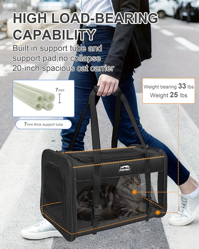 Soft-Sided Large Cat Carrier for 2 Cats, Spacious Foldable Pet Travel Carrier for Large Cats up to 25 Lbs, Double Cat Bag with Shoulder Strap, 20x13x13 Inch, Fits Maine Coon and Small Dogs, Black | Spacious 20×13×13 in design with reinforced frame for ... - Image 2