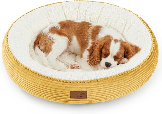 Love's cabin Round Donut Cat and Dog Cushion Bed, 30in Pet Bed for Medium or Large Dogs, Anti-Slip & Water-Resistant Bottom, Soft Durable Fabric Pet Beds, Washable Calming Cat Bed, Yellow by Lovescabin