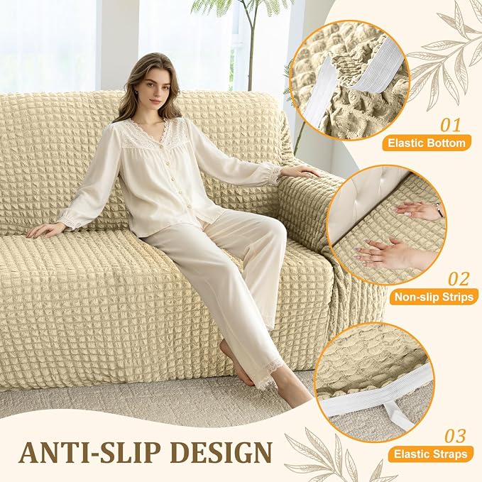 ALIECOM Corner Sectional Couch Covers Washable Sofa Cover L Shaped Couch Cover for Dogs Pets Stretch Soft Sectional Slipcovers with Non Slip Strips U Shape Furniture Protector (Bubble-Beige, Medium) - Image 5