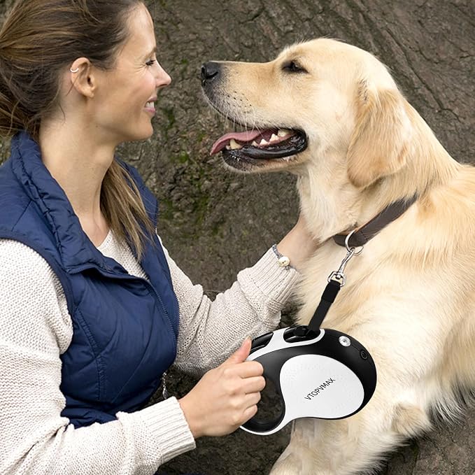 16Ft Retractable Dog Leash - for Small to Medium Dogs Up to 66lbs, Heavy Duty Retractable Leash with Light Rechargeable, Quick Lock Braking & Non-Slip Handle (White) - Image 6