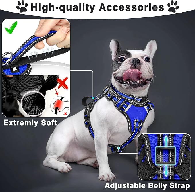 Pet Harness Collar and Leash Set, All-in-one Reflective Dog Harness No Pull with Adjustable Buckles for Puppies, Small, Medium, Large, and Extra-Large Dogs (Large, Dark Blue) - Image 2