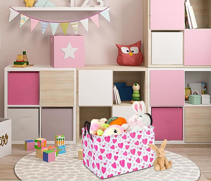 Rectangle Gift Storage Basket Home Shelf Storage Basket Organizer Box Clothes Laundry Hamper Nursery Basket Laundry Basket with Handles (Heart) - Image 4