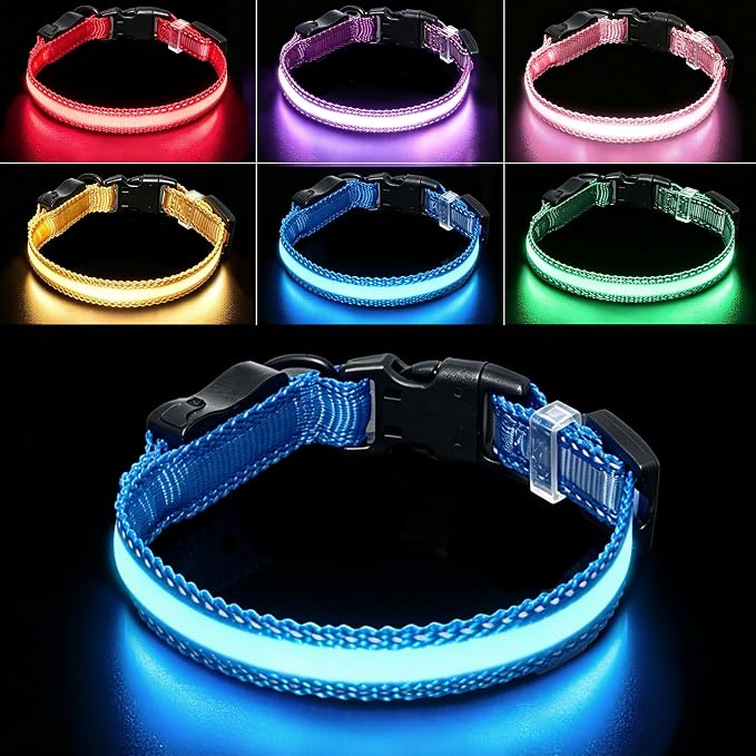 USB Rechargeable LED Dog Collar, Waterproof, Adjustable, Glowing, for Large Dogs, Night Walking, Camping, Jogging, Blue, L (Neck 18-28", Width 1") by Aiminto-Alwaysyourgoodmate