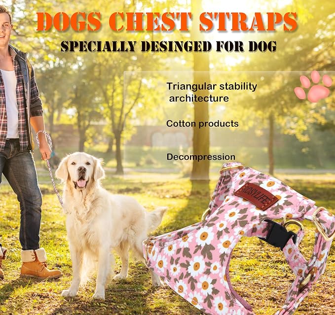 No Pull Dog Harness & Leash Set, Adjustable XX-Small, Pink Daisy, Fashionable, Cute, Stylish, Escape Proof, Includes Leash - Image 6