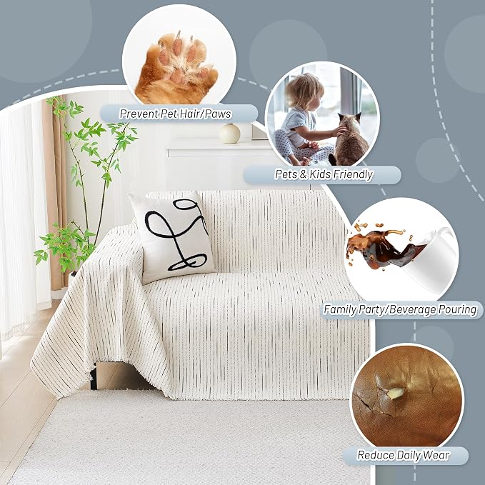 MYSKY HOME Couch Cover for Dogs, Sectional Couch Cover, Beige Lines Sofa Covers for Sectional Sofa L Shape Chenille Couch Protector for Dogs Pets Couch Covers Washable Soft Throw, 71"X150" - Image 5