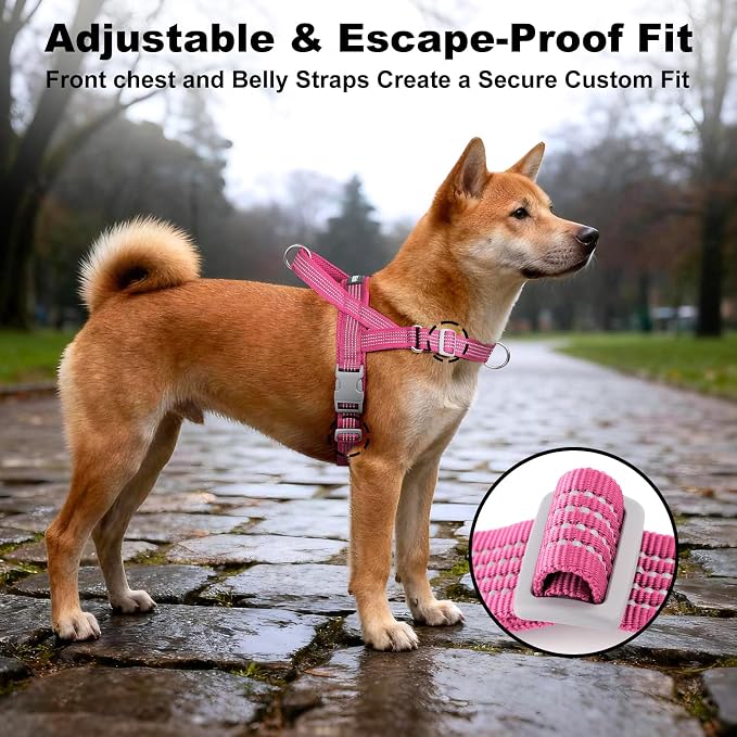 No Pull Dog Harness with Handle, Adjustable Soft Mesh Padded Vest | Reflective Walking Harness with Front Clip for Small Medium Large Dogs, Quick Fit No Escape for Training, Pink, XS - Image 5