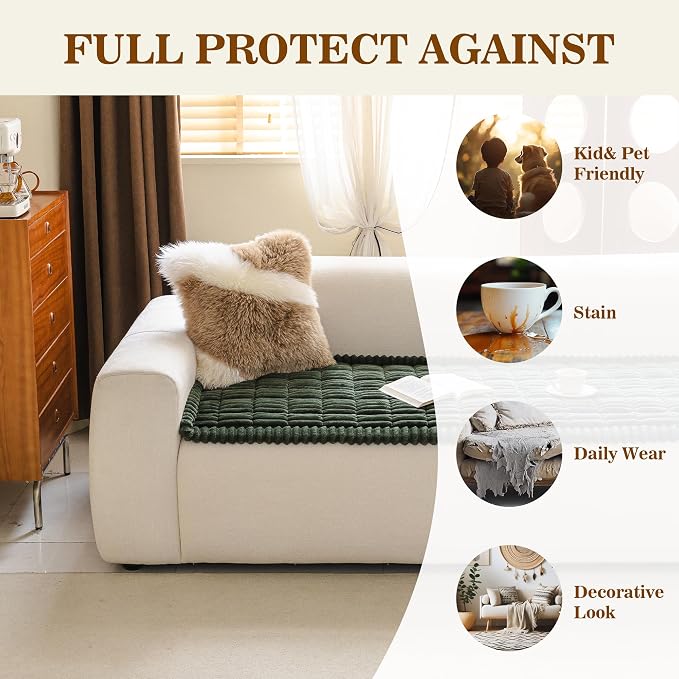 MYSKY HOME Couch Cover, Non-Slip Sofa Cover for 3 Cushion Sofa, Moss Green | Couch Covers for Sofa, L Shaped Sectional Couch Cover, Sofa Covers for Pets Washable, Non Slip Sofa Cover, Leather Slipcover - Image 3