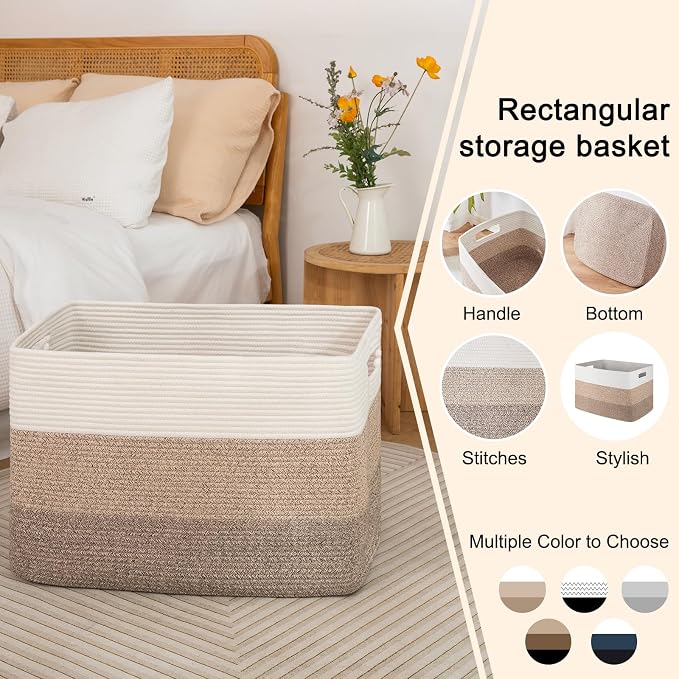 OIAHOMY Blanket Basket Laundry Basket Dog Toy Basket 108L Gradient Brown | Large Storage Basket,Baby Basket,Toy Storage,Woven Rope Basket for Blankets,Blanket Storage for Living Room - Image 5