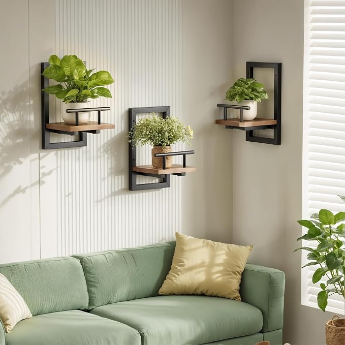 Sbosbo Floating Shelves for Wall Plant Shelf Indoor Wall Mounted Shelves | Wall Planters for Indoor Floating Plant Shelves for Bedroom, Living Room, Kitchen, Office, Bathroom Decor (2 Pack) - Image 4