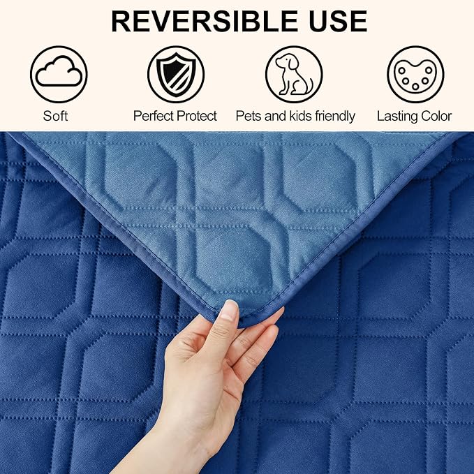 Smiry Reversible Waterproof Pet Couch Covers for Sofa | Washable Dog Couch Sofa Covers, Water Resistant Furniture Protector Slipcover, Geometric (30"x53", Navy/Blue) - Image 3