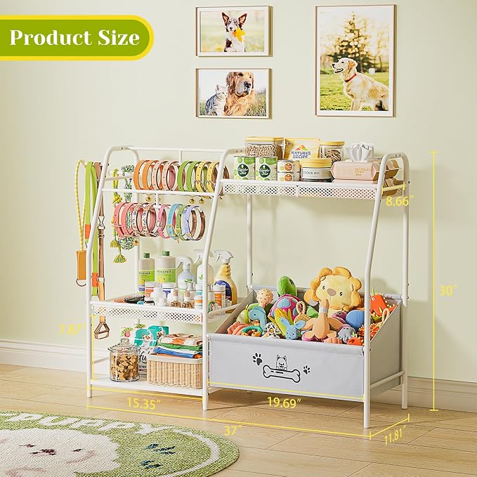 Large Dog Toy Basket with Dog Storage Organizer, Trapezoid Dogs Toy Bin Box with Collar Leash Holder Hook, Toy Holder Chest Pet Storage Cabinet for Living Room, Dogs Essentials for Pet Lovers Gift - Image 8