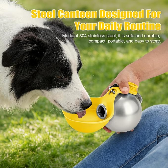 Portable Dog Water Bottle 10oz Stainless Steel Travel Dog Water Dispenser with Bowl No-Spill Puppy Water Bottle for Walking Hiking Small Dog Water Bottle (Yellow) - Image 8
