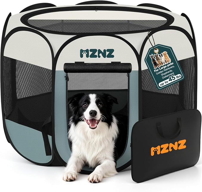 Dog Playpen, Portable Puppy Pet Crate Indoors for Small/Medium/Large Dogs Cats Rabbits, Foldable Dog Cage Enclosure for Outdoor, Pop Up Dogs Tent Kennel with Carrying Case, Grey by MZNZ