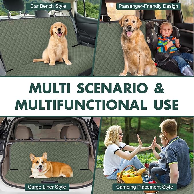 Waterproof Dog Backseat Cover for Cars, Non-Slip Pet Seat Protector, Green - Image 6