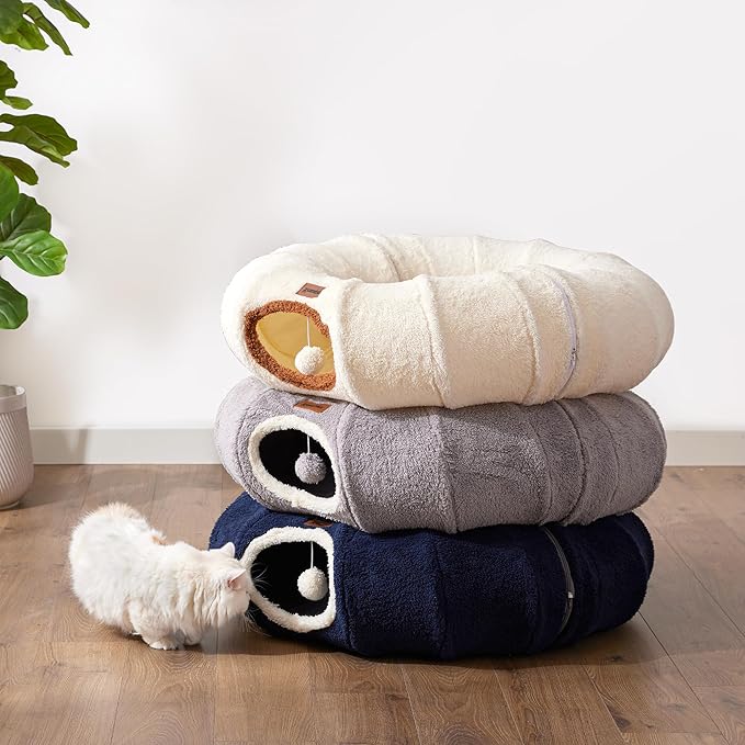 ZOMISIA Cat Tunnel Bed for Indoor Cats, Cute Cat Donut Toy Tunnel for Small Large Cats, Peekaboo Pet Cave Play Tunnel for Kitten/Rabbit,Grey - Image 5