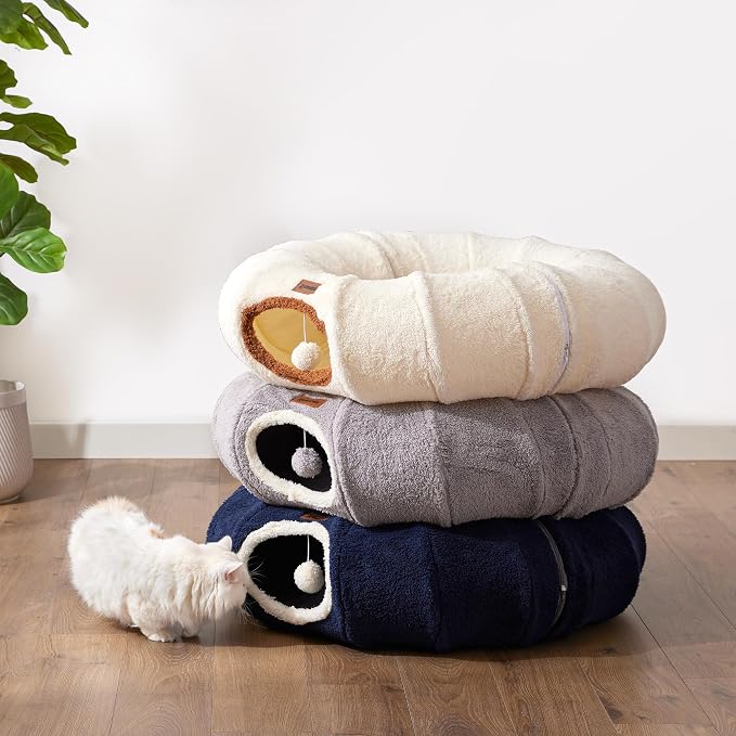 ZOMISIA Cat Tunnel Bed for Indoor Cats, Cute Cat Donut Toy Tunnel for Small Large Cats with Washable Circle Cushion, Peekaboo Pet Cave Play Tunnel for Kitten, Puppy, Navy Blue - Image 5