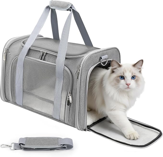 Cat Carrier Soft, Dog Carriers for Small Dog/Large Cat (Up to 16lb) | with High Breathability, Shoulder Strap, Waterproof Mat, Pet Carrier Airline Approved, for Home Outdoor Travel (Gray) by Unknown