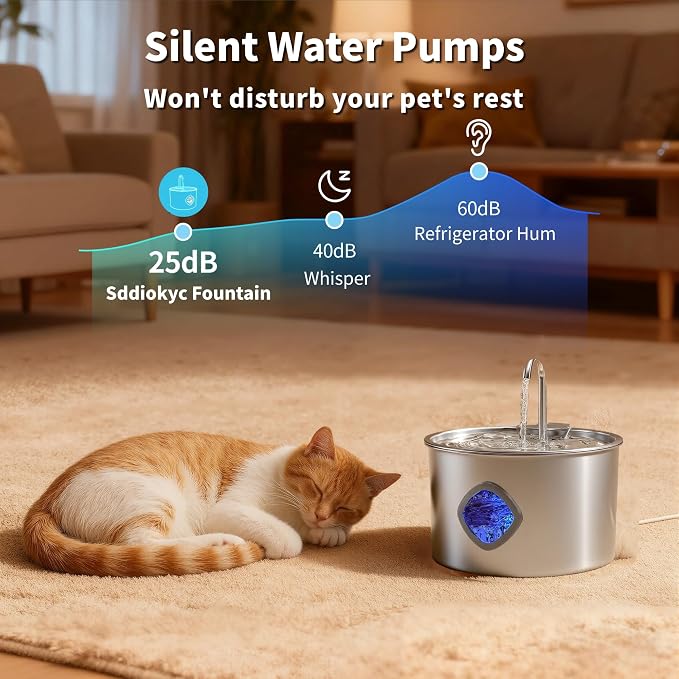 Cat Water Fountain Stainless Steel: 108oz/3.2L Cat Fountain for Drinking - Pet Water Fountains for Cats Indoor - Cat Water Bowl Dispenser - Pets Feeding & Watering Supplies - Water Level Window - Image 5