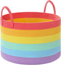 67L Large Rainbow Blanket Basket, Cotton Rope Baby Laundry Hamper with Handles, Kids Toy Basket for Classroom & Nursery, Soft Round Stuffed Animal Storage, Dog Toy Bin - 20"x13", Rainbow by Degeyoyo