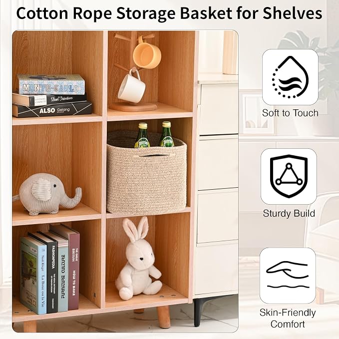 ICERZCZ Woven Cotton Rope Storage Basket for Organizing, Cute Decorative Baskets for Gifts Empty, Organizer Bins for Dog Toy, Baby Laundry, 15“×11”×9.5“, Brown - Image 5