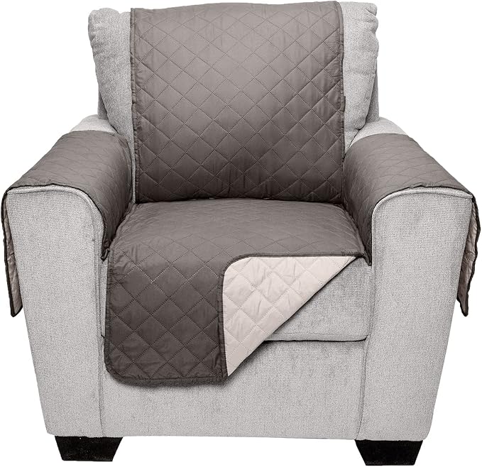 Furhaven Water-Resistant & Reversible Chair Cover Protector for Dogs, Cats, & Children - Two-Tone Pinsonic Quilted Living Room Furniture Cover - Gray/Mist, Chair - Image 4