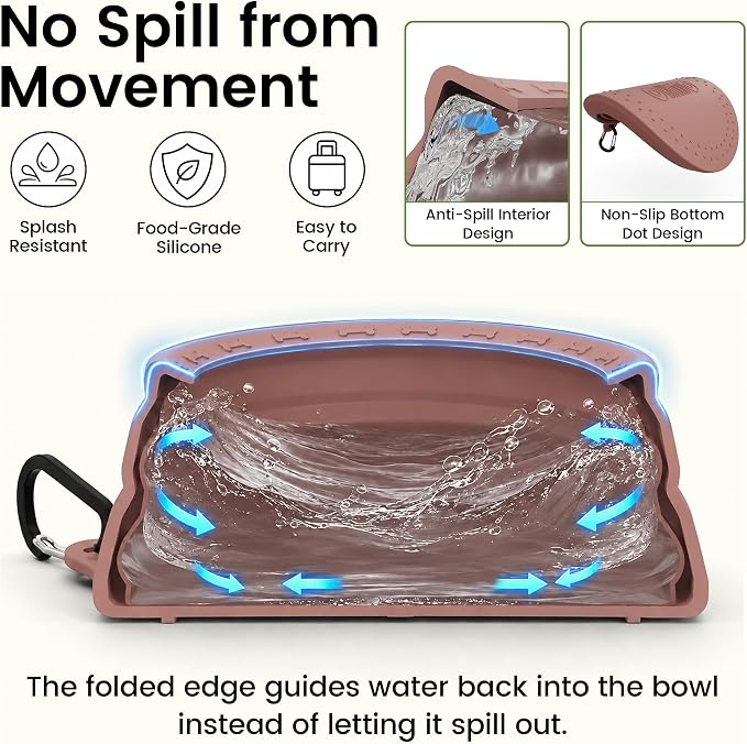 OHMO Spill Proof Collapsible Dog Bowl, 34oz Portable Dog Water Bowl | Low Center Gravity Stability, Tapered Splash Control, Foldable, Dishwasher Safe, Dog Travel Essential, Coral - Image 2