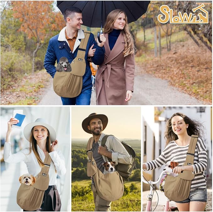 SlowTon Dog Carrier Sling - Thick Padded Shoulder Strap Adjustable, Brown M | Dog Carriers for Small Dogs, Puppy Carrier Purse for Pet Cat with Front Zipper Pocket Safety Belt Machine Washable - Image 7