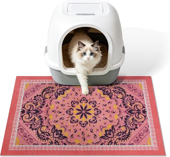 Cat Litter Mat, 24"x15" High-Density PVC Cat Litters Trapping Mat, Waterproof & Non-Slip Backing, Litter Box Catcher, Soft on Kitty Paws, Easy Washable Pet Supplies Pink by Yigerlee