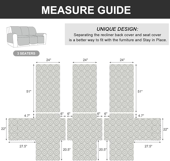 Genina Waterproof Couch Cover for Reclining Couch 3 Seater Non-Slip, Washable Recliner Sofa Covers for 3 Cushion Couch, Furniture Covers Couch Protector for Dogs Pets Kids (Taupe, Recliner Sofa) - Image 5