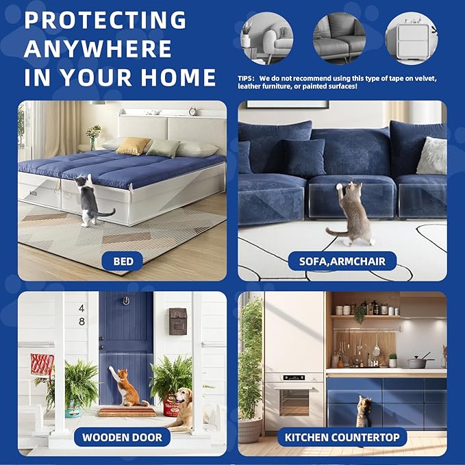 TOOSOFt Anti Cat Scratch Furniture Protector Clear Vinyl 196.9"x16.5" | Couch Protector from Cat Claws Thicken - Single Sided Sticky Flexible Dog Tape for Furniture, for Couch Corner Door Walls Bed - Image 7