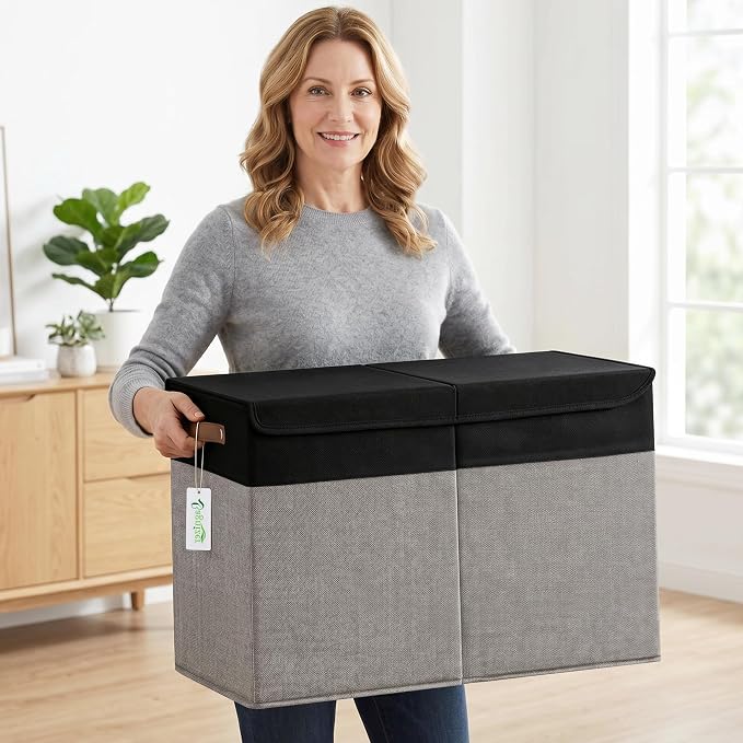 Bagnizer Large Toy Storage Box with Lids, Collapsible Sturdy Baby Storage Organizer Chest Bin Basket for Kids, Boys, Girls, Playroom, Nursery, Bedroom, Closet 25"x13"x16" (Gray and Black) - Image 4