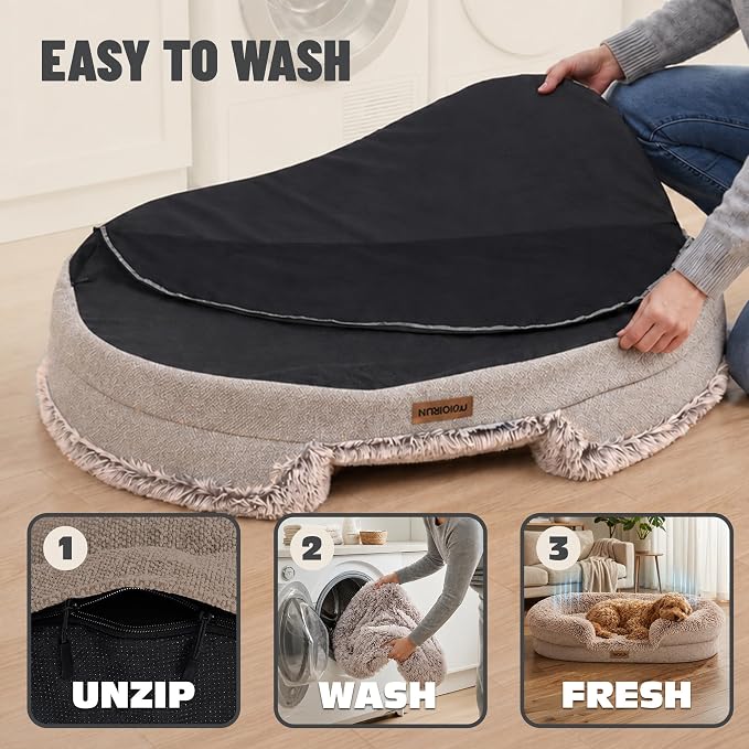 Miorun Fluffy Orthopedic Dog Beds Large Sized Dog, 43" Bolster Sofa Bed | Soft plush faux fur,lowered entry,washable cover,waterproof liner,claming dog couch for x-large dogs,supportive bolster - Image 8