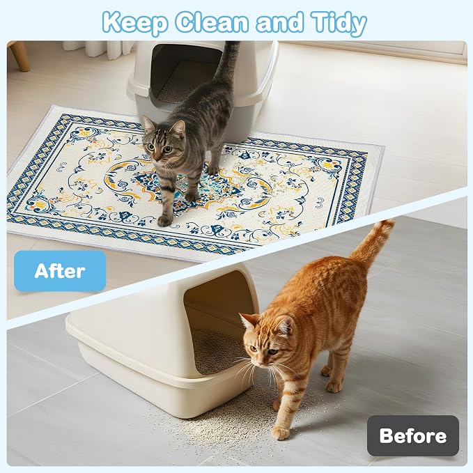 2 Pack Washable Cat Litter Mat 48"x36" Waterproof Trapping Pad | Kitty Litter Box Mat Featuring A Non-Slip Base And Decorative Design To Trap Scatter For Home Floor Protection - Image 2