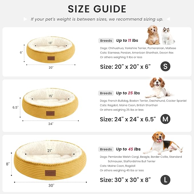 Love's cabin Round Donut Cat and Dog Cushion Bed, 30in Pet Bed for Medium or Large Dogs, Anti-Slip & Water-Resistant Bottom, Soft Durable Fabric Pet Beds, Washable Calming Cat Bed, Yellow - Image 4