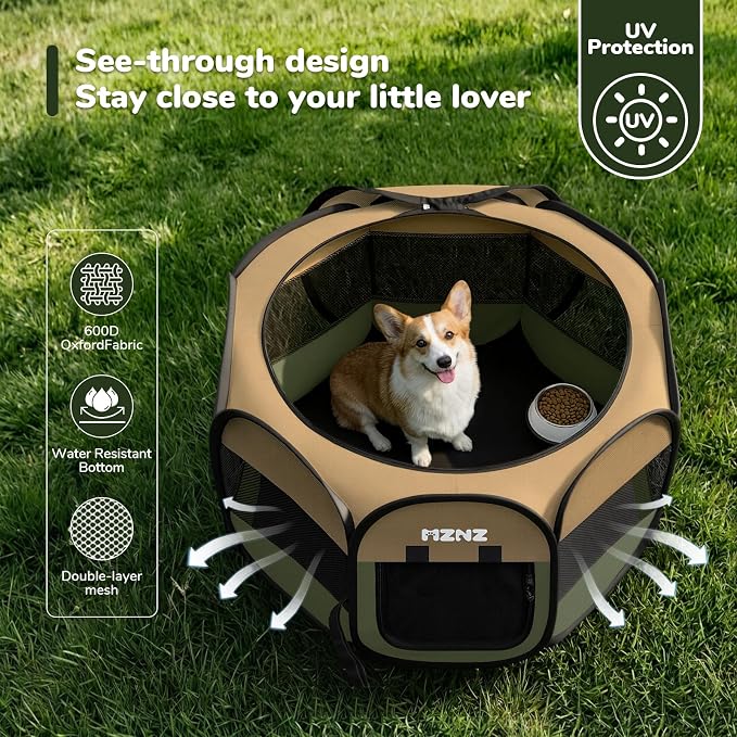 Dog Cat Small Animal Puppy Playpen Crate, Medium, Olive Green | Portable Pop Up Pet Cage Enclosure Tent Kennel Indoor Outdoor with Carrying Case, No Assembly, Camping Use - Image 6