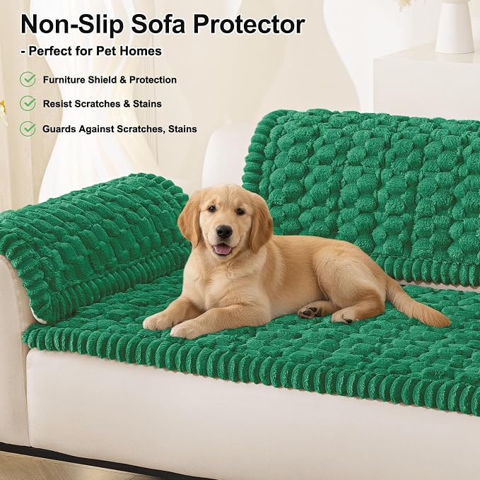 Smiry Non Slip Couch Covers for Dogs, Scratch Resistant Pet Sofa Protector | Machine Washable Soft Fuzzy Thick Furniture Cover for Sofa Loveseat Sectional Large Dogs, Emerald Green, 27.6" x 47" - Image 10