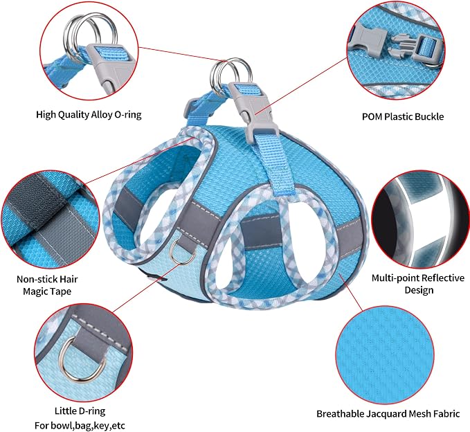 Step in Dog Harness & Leash Set with Reflective Design, Blue XXS | No Pull Puppt Pet Vest, Breathable Mesh, Escape-Proof Design with High-Stick Magic Tape, Outdoor Use for Chihuahua, Maltese - Image 7