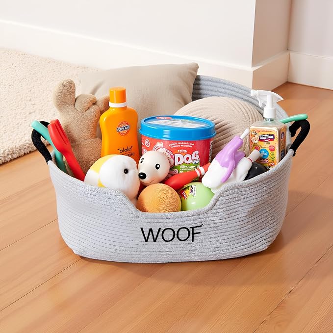 Morezi Dog Toy Basket 2 Pieces Woven Dog Toy bin Low in Front Organizer Storage - Perfect for Collecting Puppy Combs Shampoo Brushes Towel Grooming Stuff in Bathroom playroom Closet - Image 7