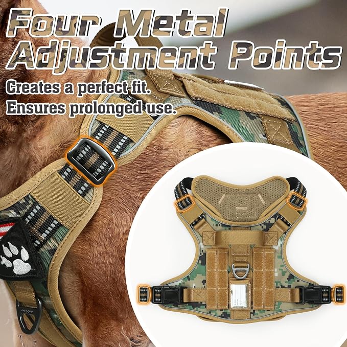 rabbitgoo Tactical Dog Harness for Small, No Pull Military Service Vest | Molle & Handle, Heavy Duty, Adjustable, Reflective Straps, Easy Control for Training Walking, Brown camo, Small - Image 2