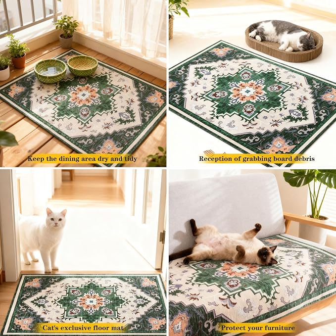 EXPAWLORER Cat Litter Mat, 32”x48” XL Non-Slip Urine Waterproof Litter Trapping Mat Easy to Clean Washable Litter Box Mat for Floor Soft on Kitty Paws, Indoor Food Mats Rug Pads for Bathroom Green - Image 9